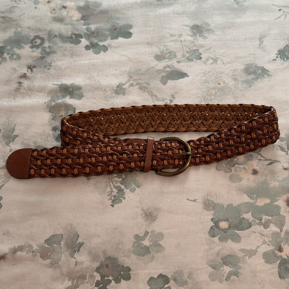 Woven belt, genuine leather, brown, size small - Picture 4 of 9